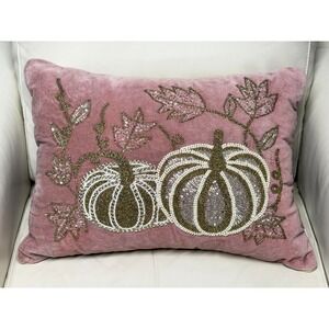 Harvest Moon Beaded White and Gold Pumpkins Throw Pillow Elegant Old Money Fall
